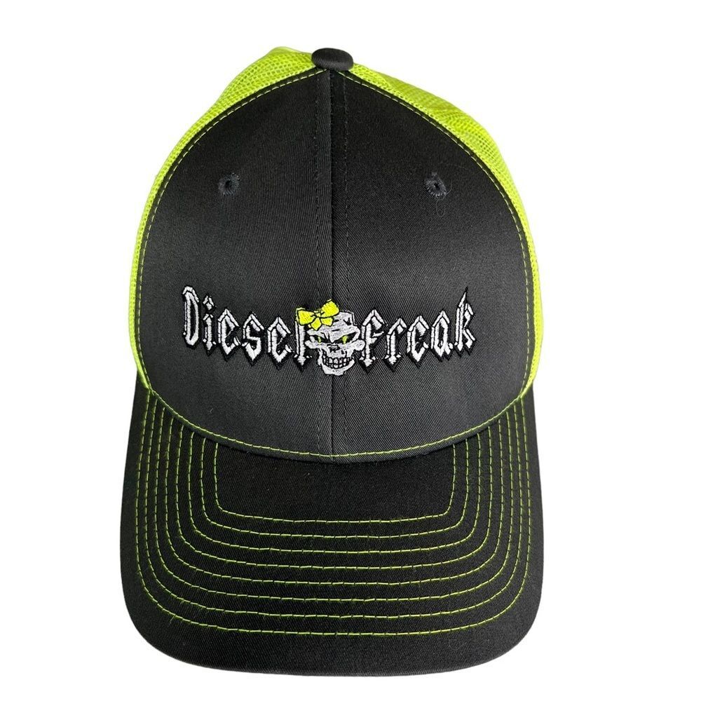 Diesel Freak Snap Back Hat Richardson Style 112 Neon Green Gray Mesh